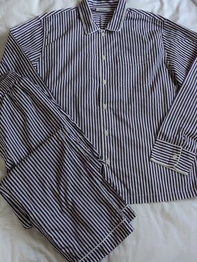 Sleepy Jones 2pc. Pajama Set In Purple & White Stripes